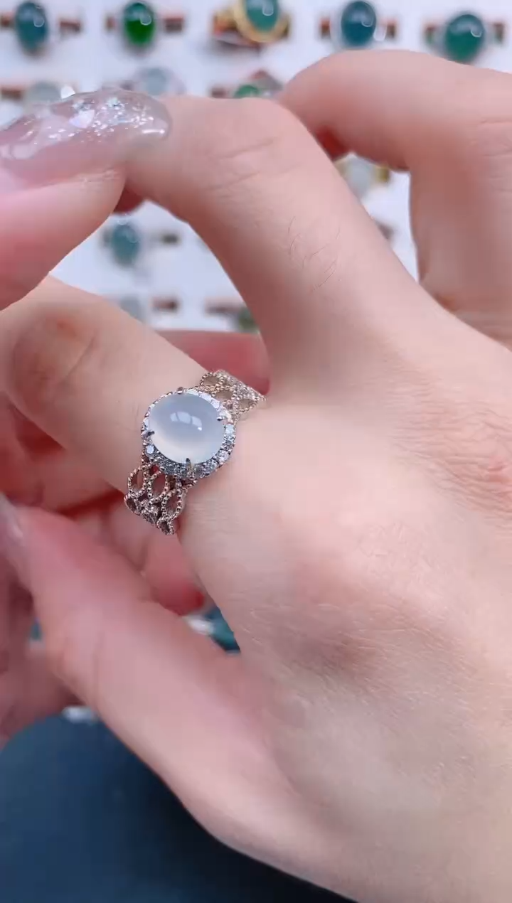 银S925镶嵌戒指翡翠天然翡翠