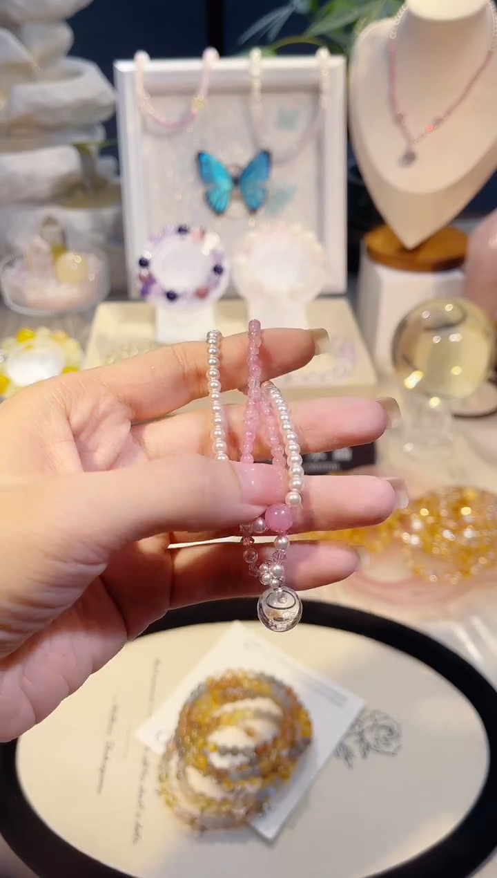 未镶嵌手串水晶巴****）双圈贝珠蔷薇石