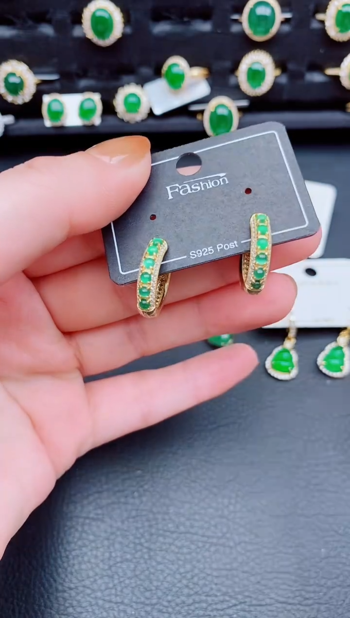 【闪购商品】翡翠耳饰银S925镶嵌天然a货翡翠222