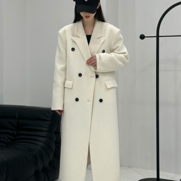 《直筒》双排扣时尚气质显瘦长款女士纯色双面羊毛呢大衣