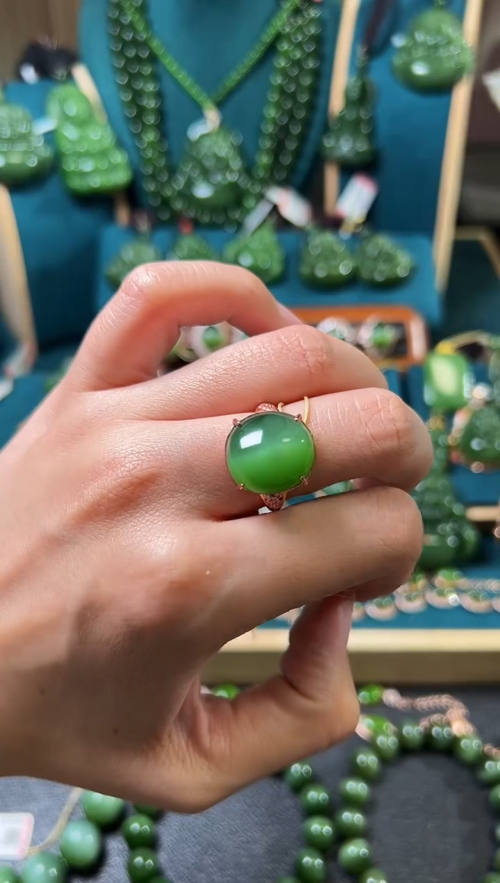 【闪购商品】和田玉（碧玉）戒指银S925镶嵌碧玉