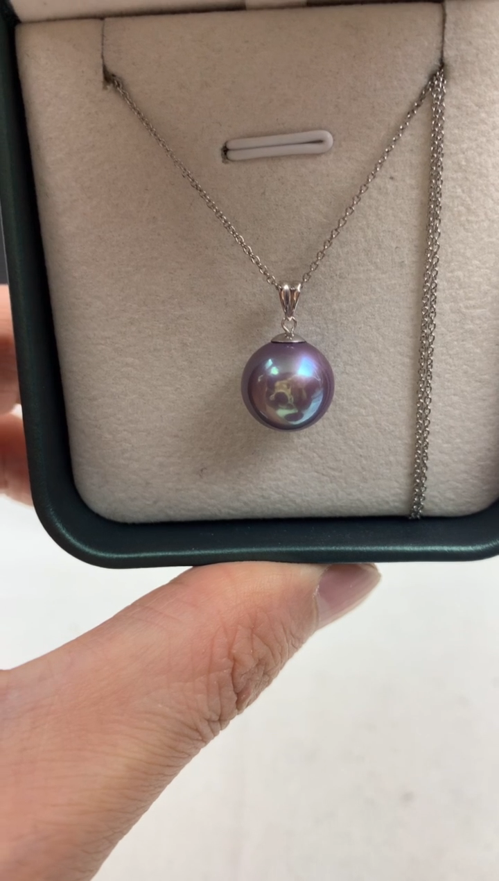 18K金镶嵌ff淡水珍珠紫珠吊坠（赠链）11~12mm