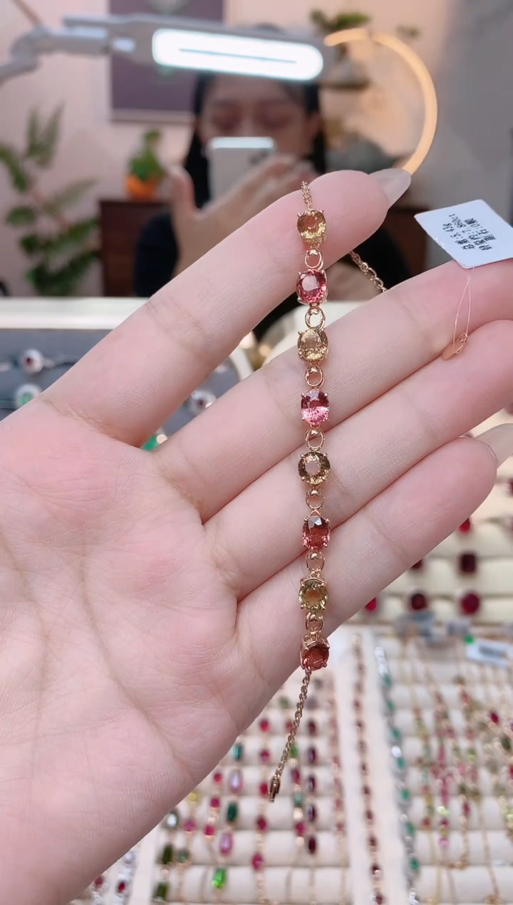 【闪购商品】碧玺18K金手链18K金镶嵌1