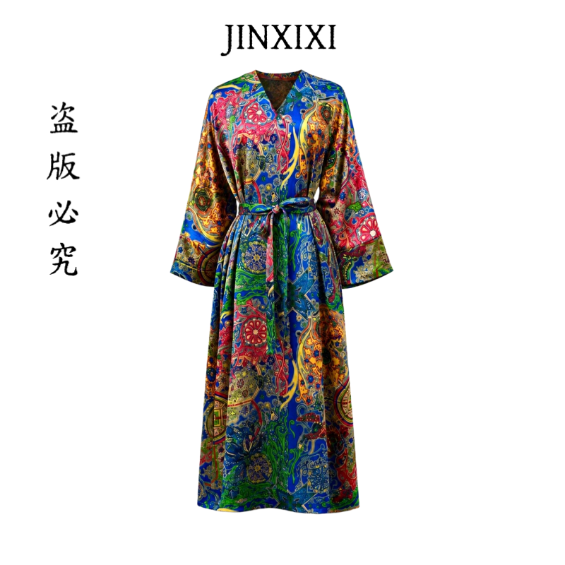 【金禧禧】蓝琉璃香云纱连衣裙J26102
