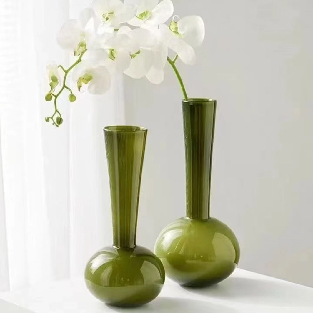 新中古天鹅颈花瓶插花琉璃轻奢高级感装饰品摆件玄关电视柜摆件