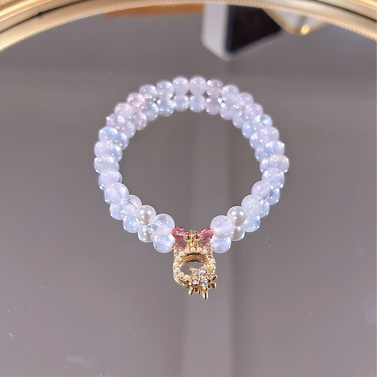 YS0042【粉黛Kitty】粉水晶镂空猫头手串多样性发其一