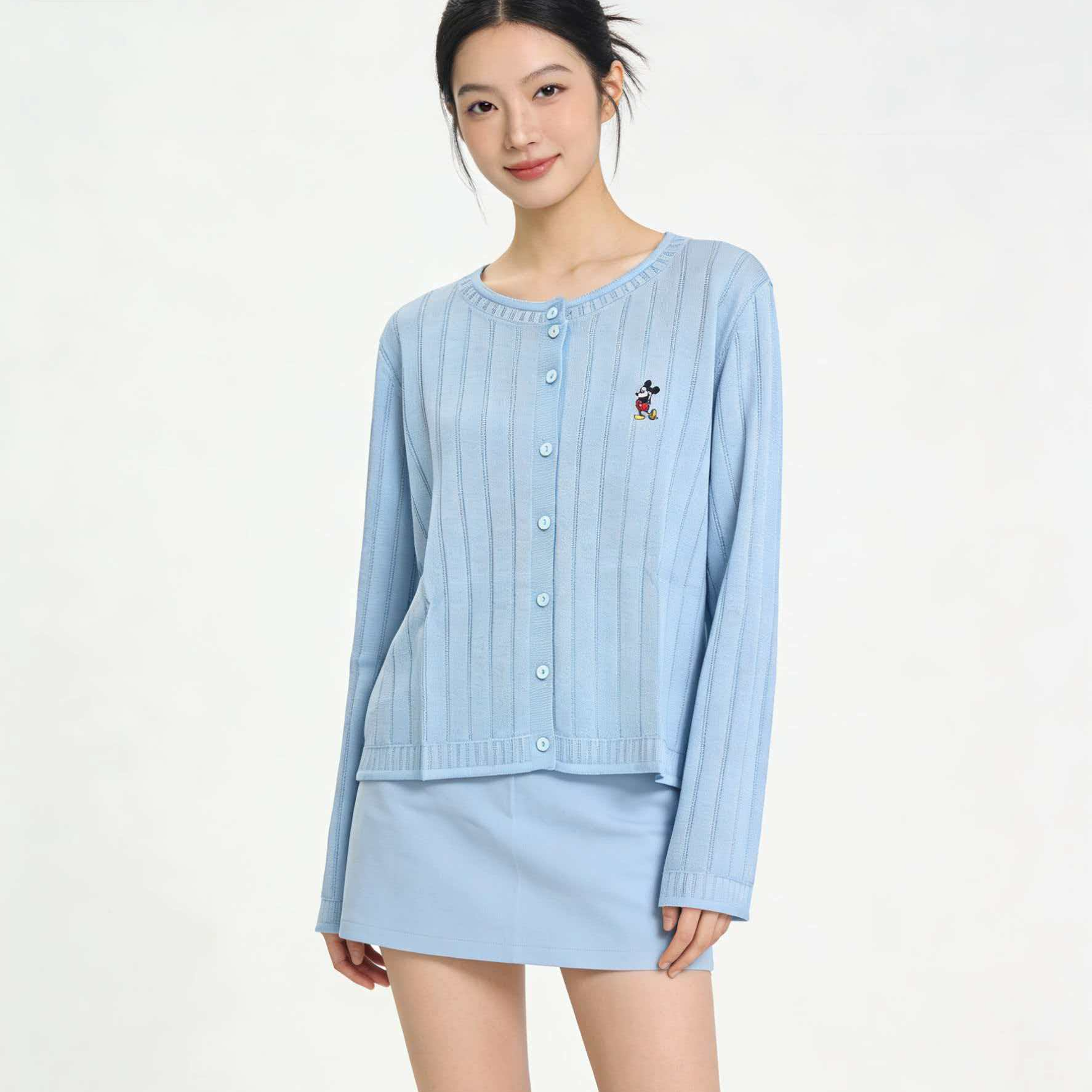 SJ229-2026春夏新款和纸纱亚麻混纺长袖针织开衫-82528米奇天蓝