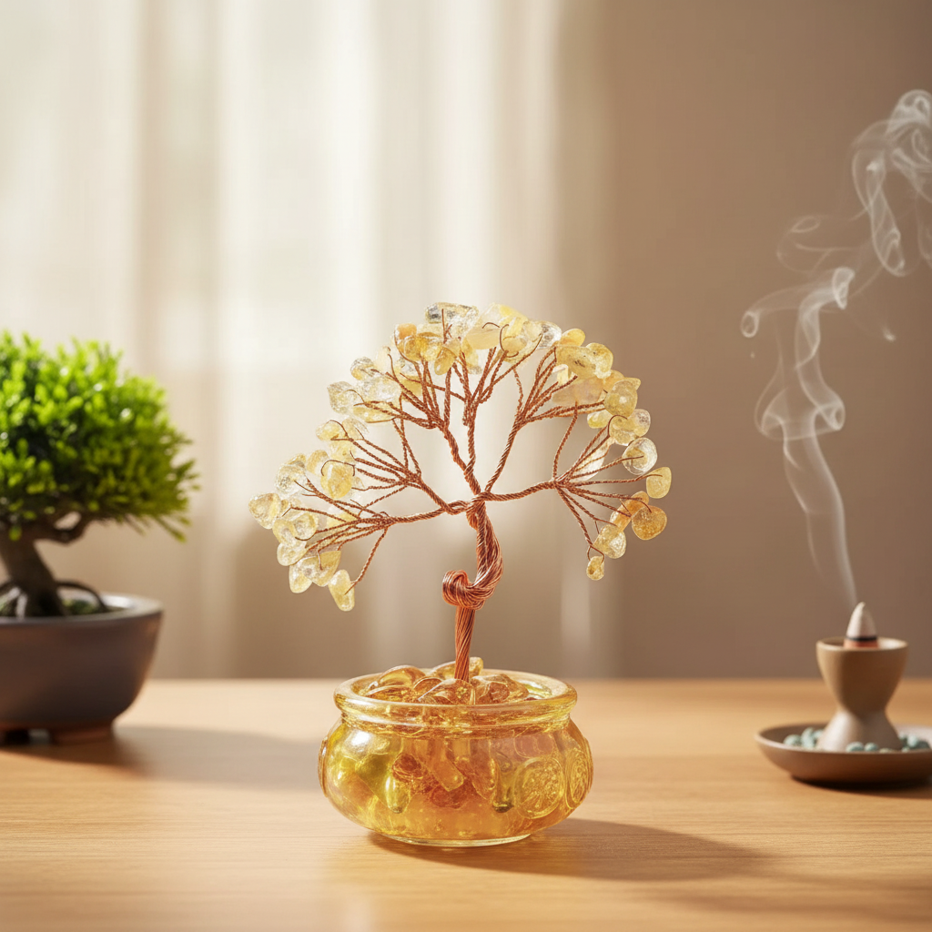 天然水晶黄水晶发财树(聚宝盆款)水晶文创工艺品