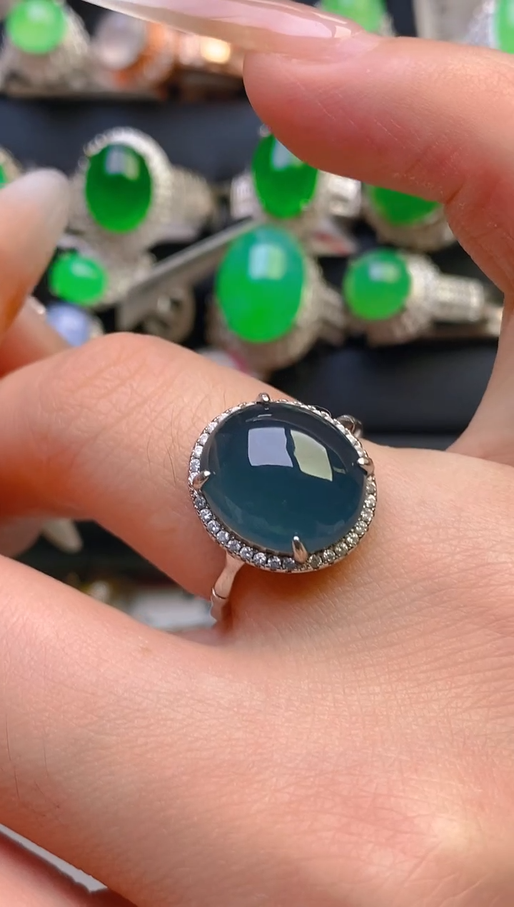 翡翠戒指银S925镶嵌天然