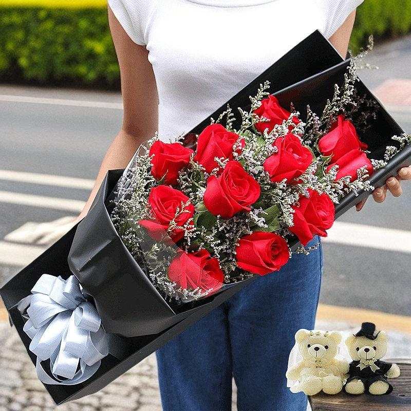 玫瑰礼盒送女友表白生日礼物真花鲜花订购全国同城花店配送花上门