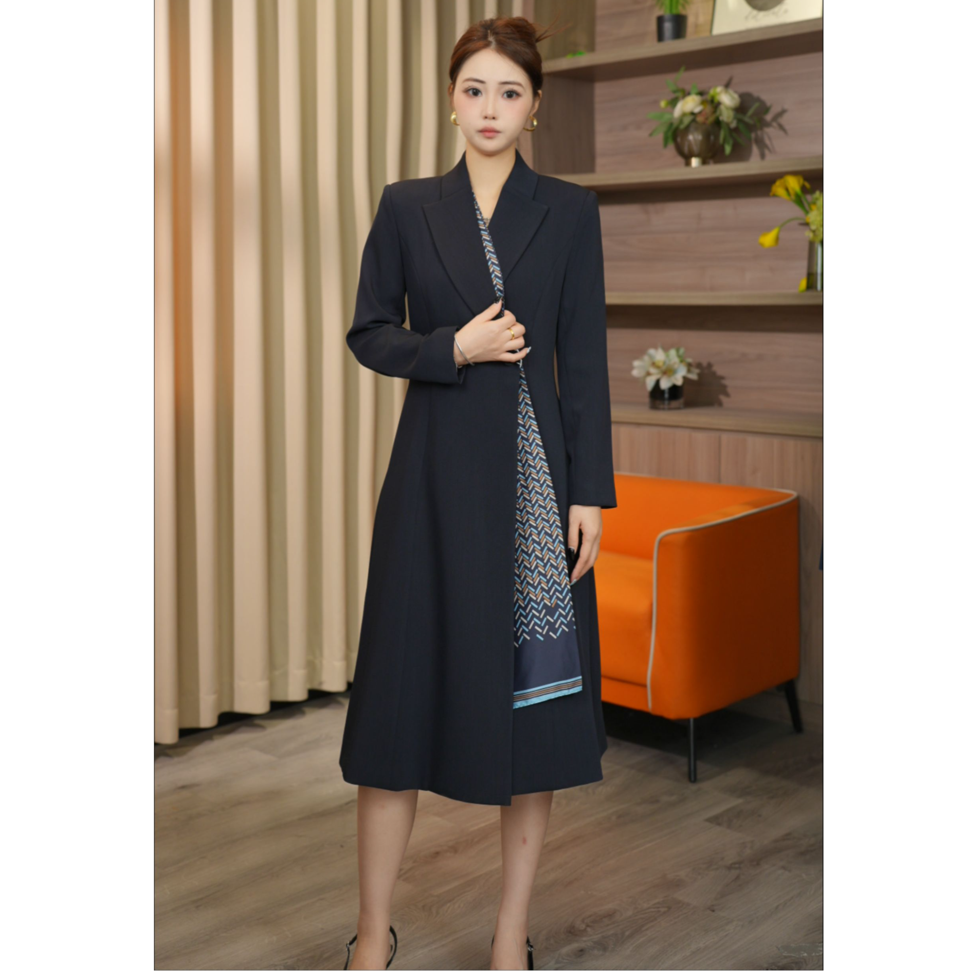 Q8021女装新款秋冬季新款高端气质优雅通勤中长职业西装连衣裙X