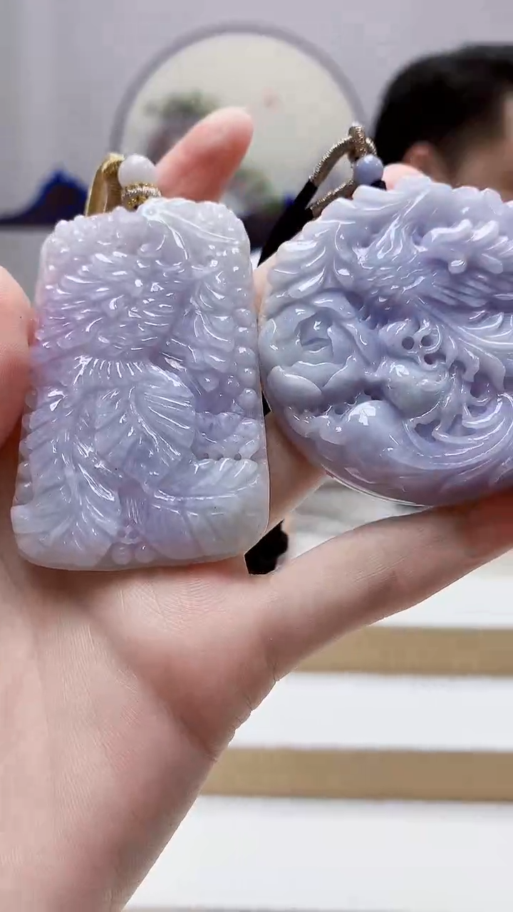 未镶嵌定制翡翠5060zm-毛货一对挂件68