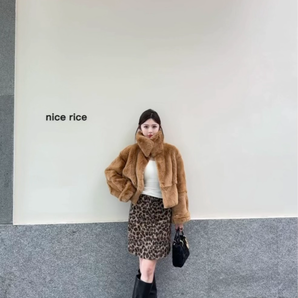 2025冬季中古时尚休闲老钱翻领獭兔毛短款女士外套