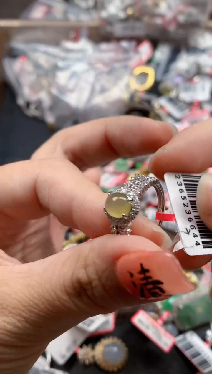 银S925镶嵌戒指翡翠天然A货缅甸翡翠