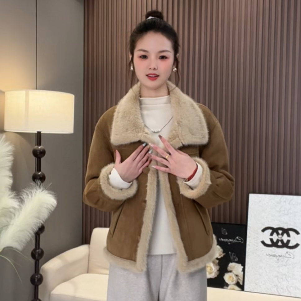 051款2025冬季新款保暖加绒加厚牛皮绒外套