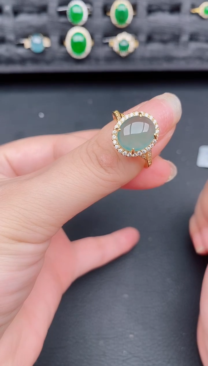 银S925镶嵌戒指翡翠天然a货翡翠217