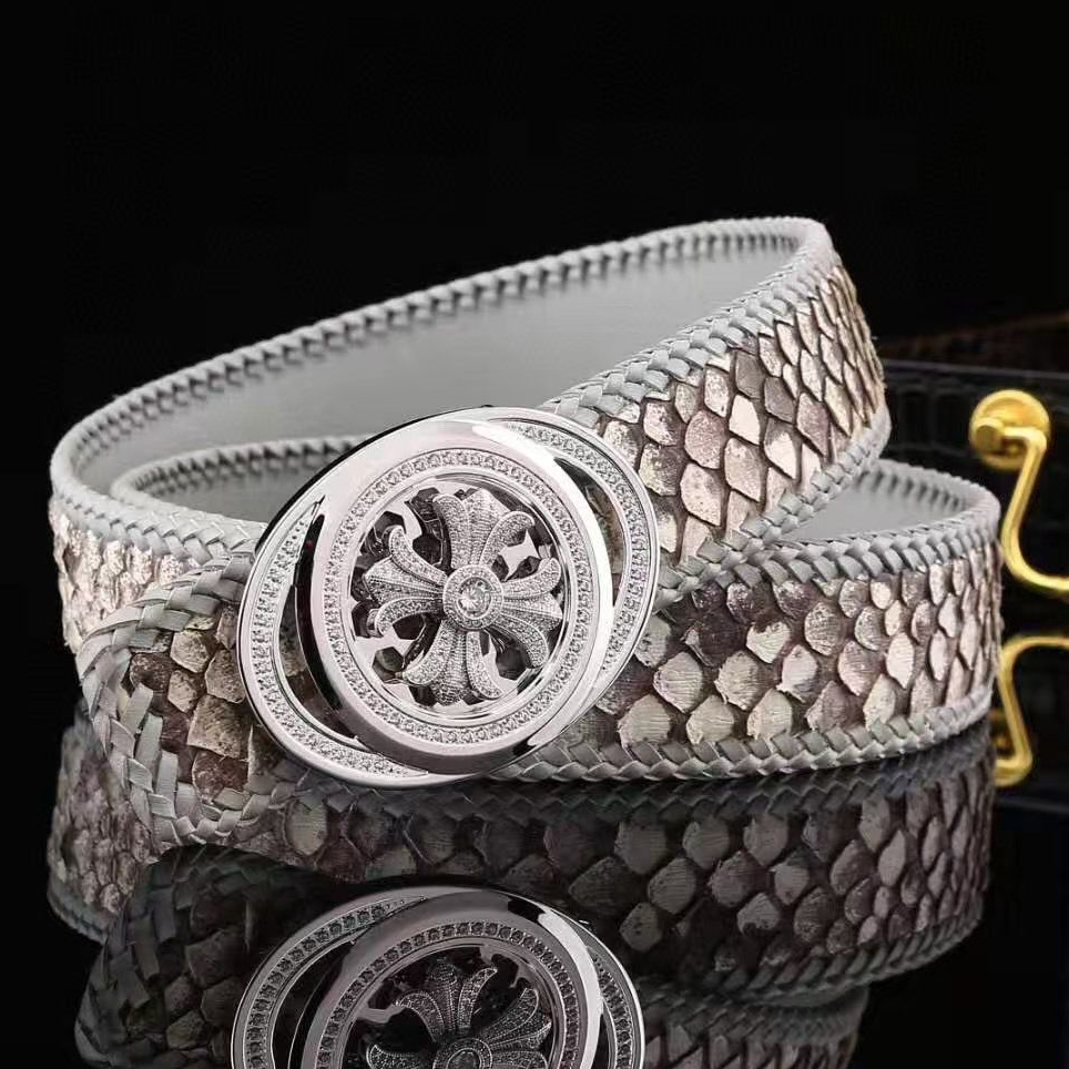 【莽蛇皮】男士真皮蟒蛇皮腰带不锈钢老虎头皮带商务时尚潮牛皮裤带