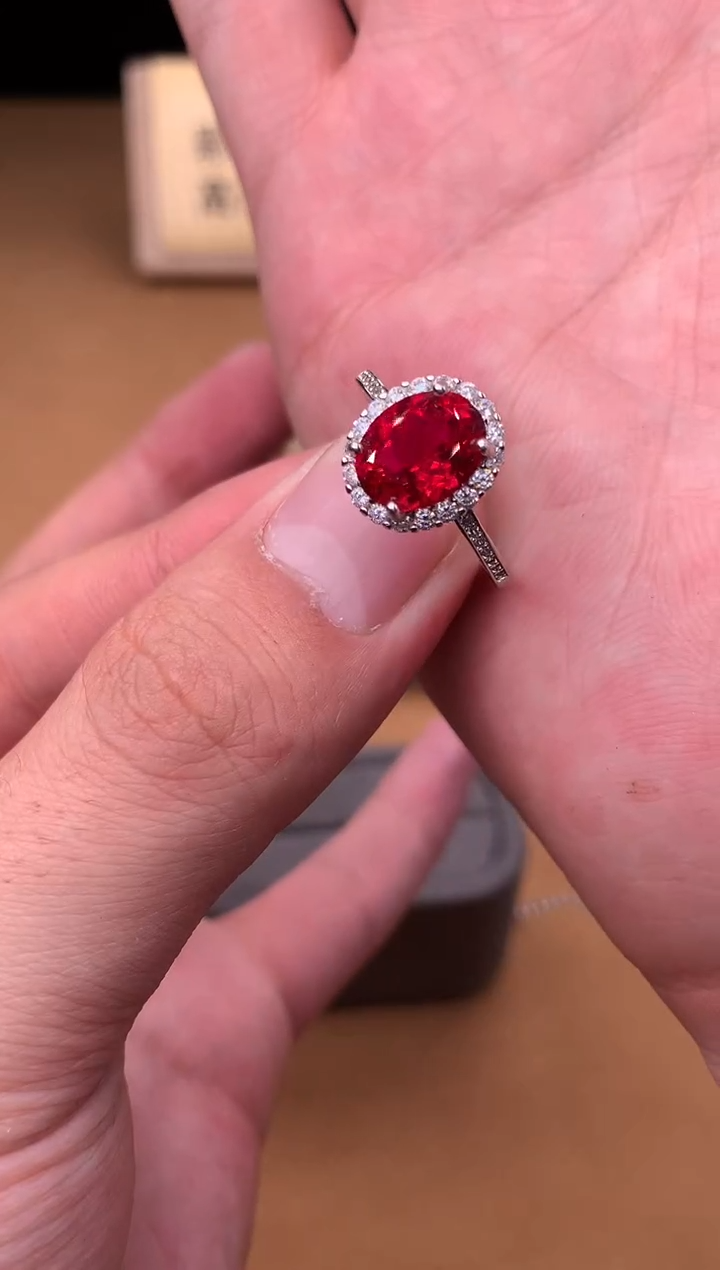 银S925镶嵌戒指红宝石2222