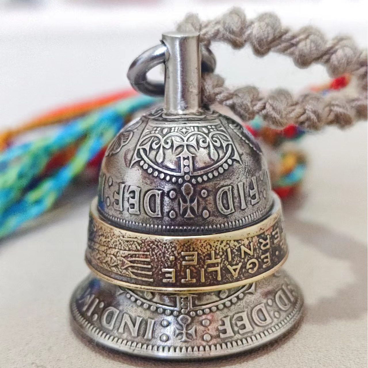 英国两先令国王款硬币铃铛复古挂件钥匙扣