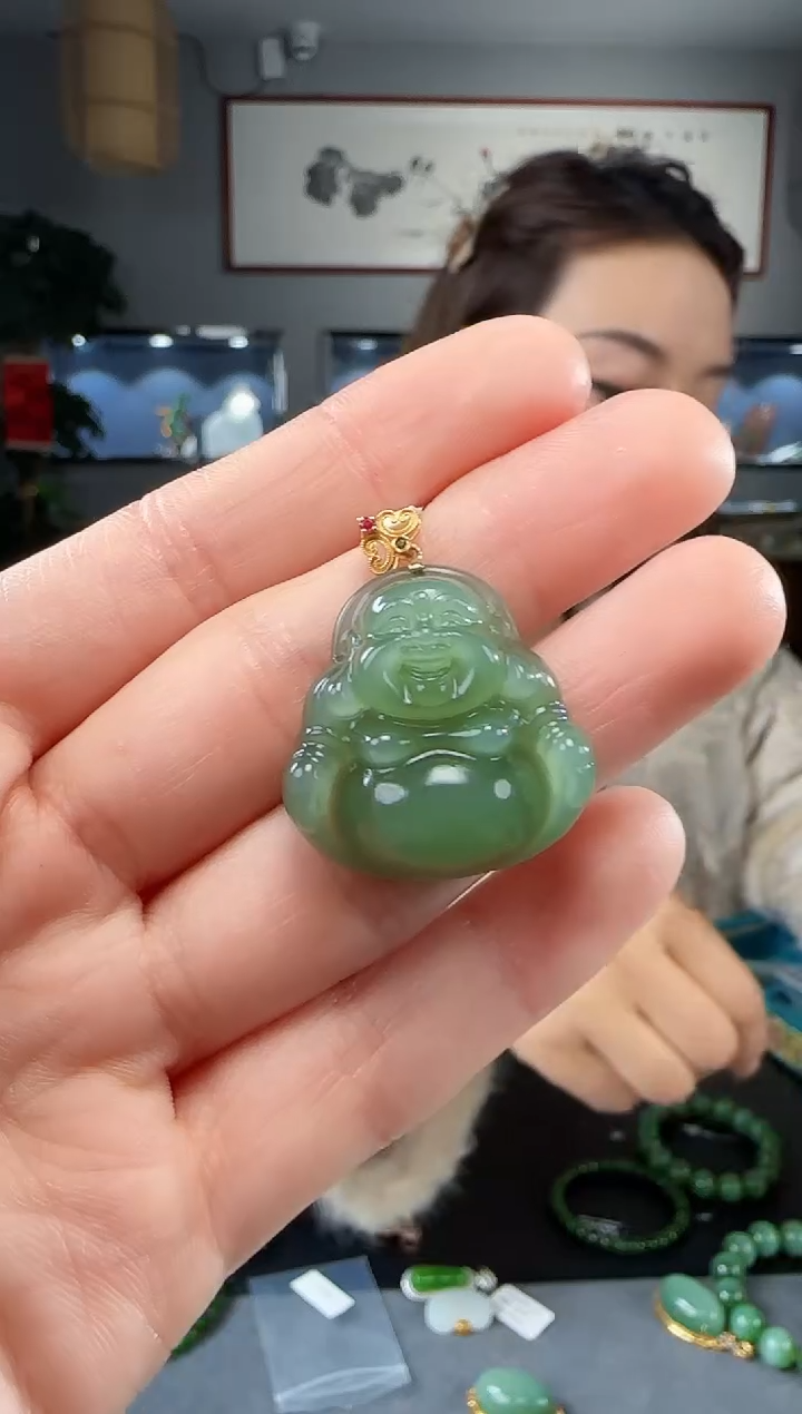 【闪购商品】和田玉吊坠(不含链)18K金镶嵌1