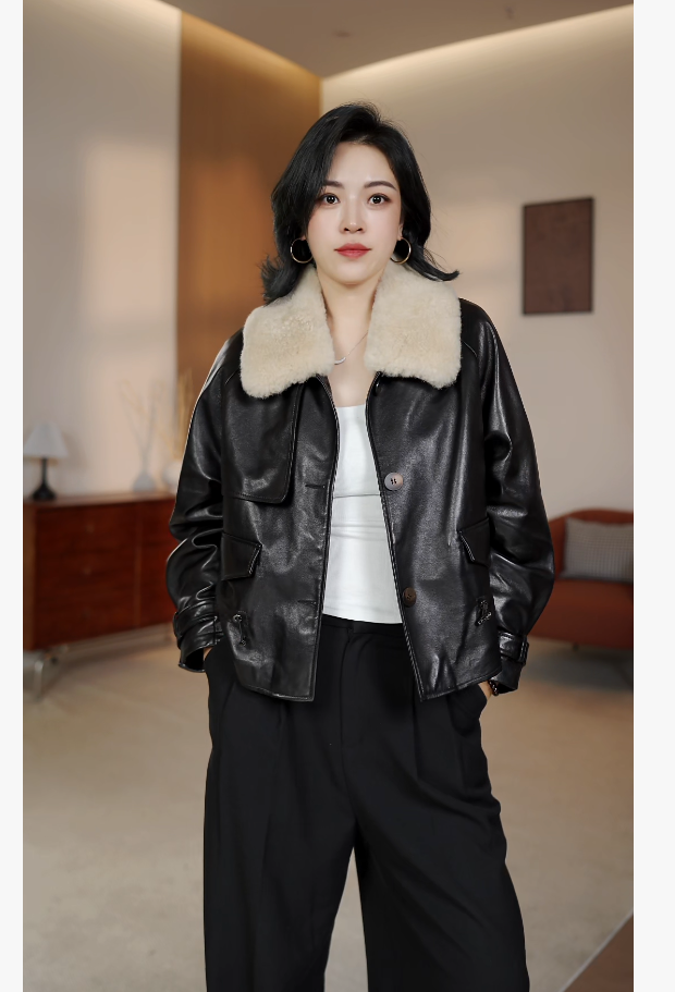 2025兮凹【秋意正浓】新款秋冬时尚简约大气修身冬季皮衣外套短款