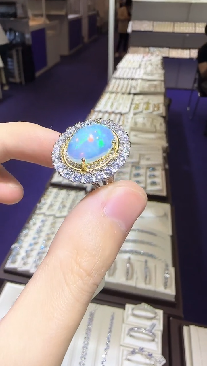 【闪购商品】欧泊珠宝奇石银S925镶嵌10*14mm戒指