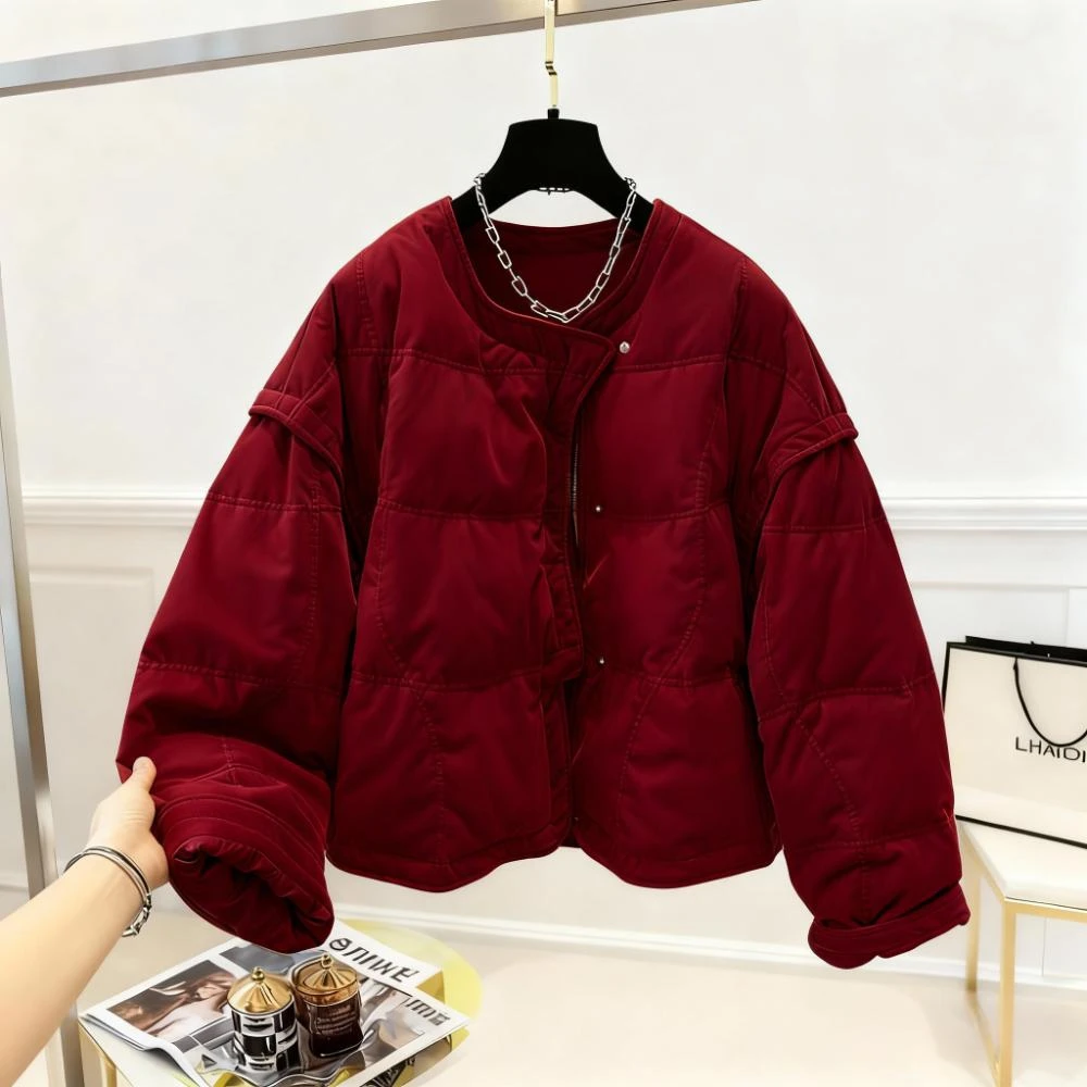 独特超好看外套2025冬装新款短款韩版红色棉服女小个子时尚棉衣潮
