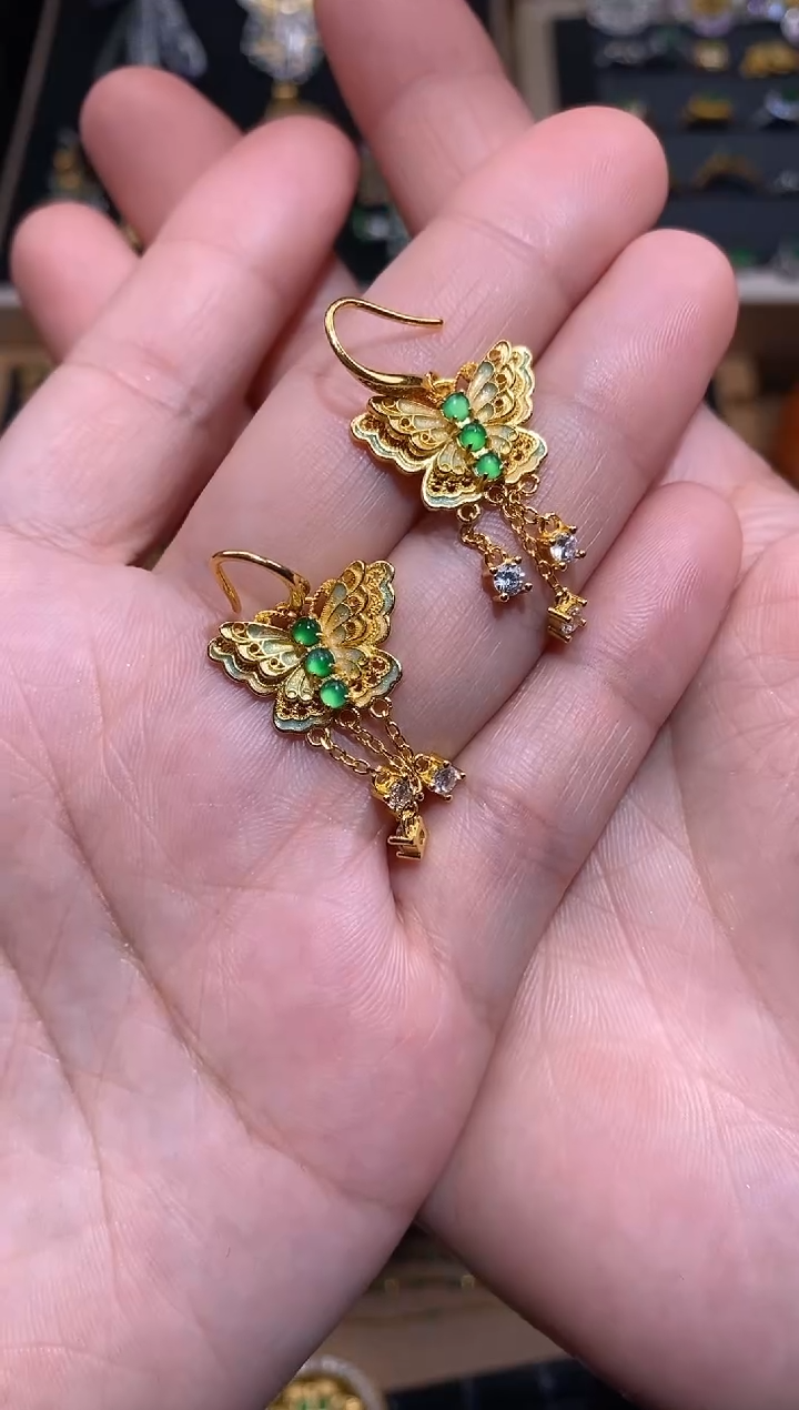 【闪购商品】翡翠耳饰银S925镶嵌耳钉