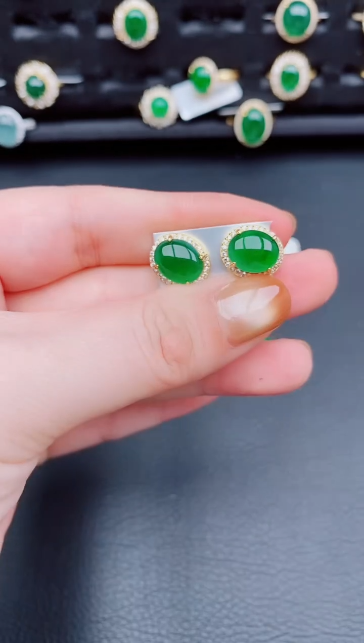 【闪购商品】翡翠耳饰银S925镶嵌天然a货翡翠215