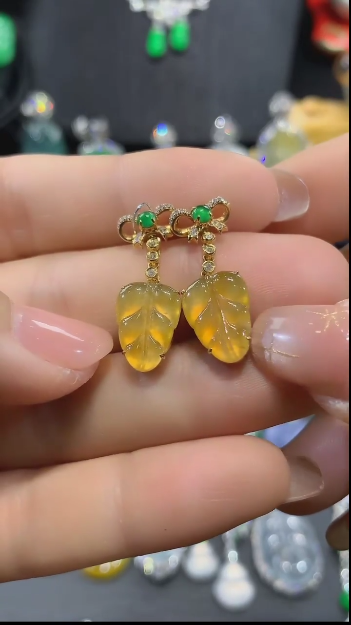 【闪购商品】翡翠耳饰18K金镶嵌耳钉