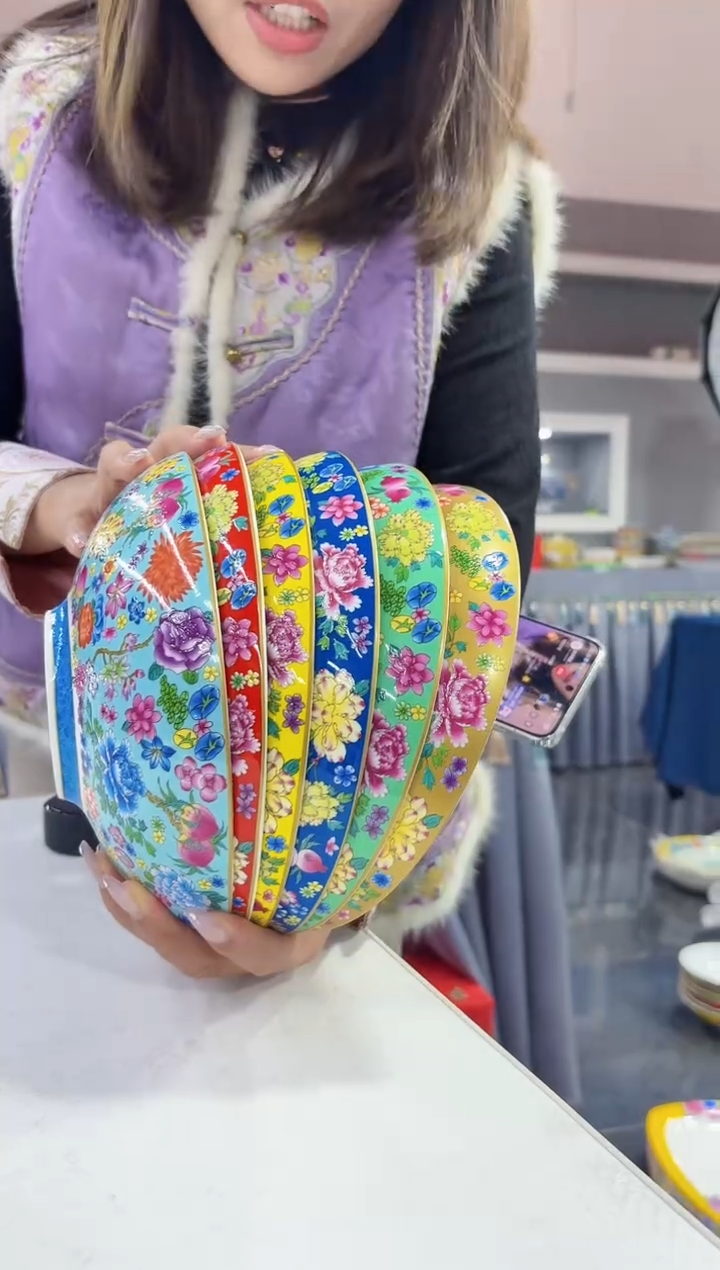 珐琅8.5英寸元宝盘6个景德镇混色