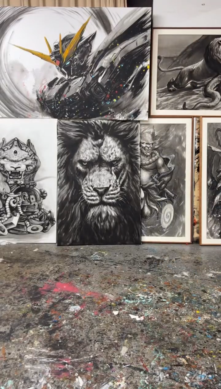 【闪购商品】丙烯画画江湖老师精装裱醒狮红色