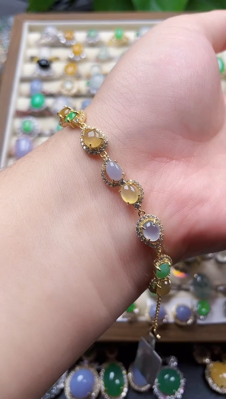 银S925镶嵌手链翡翠145