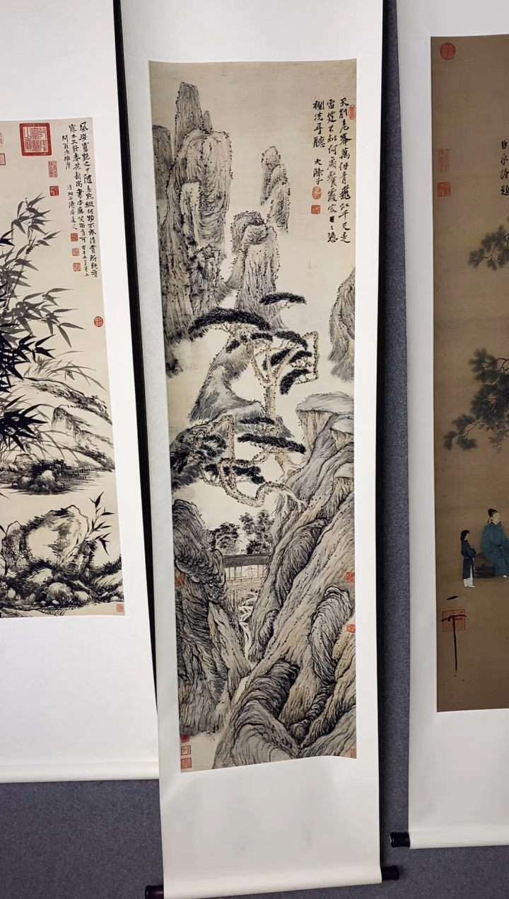 手工装裱 石涛 听泉图 225*50cm