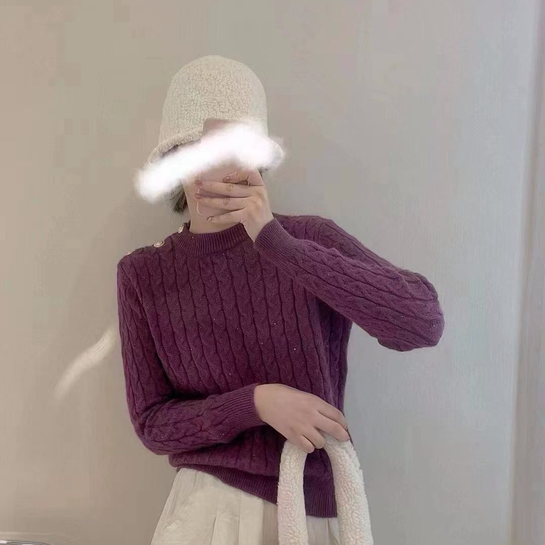 （玉姐家）秋冬新款时尚圆领麻花亮片浣熊毛衣f1990 J021153