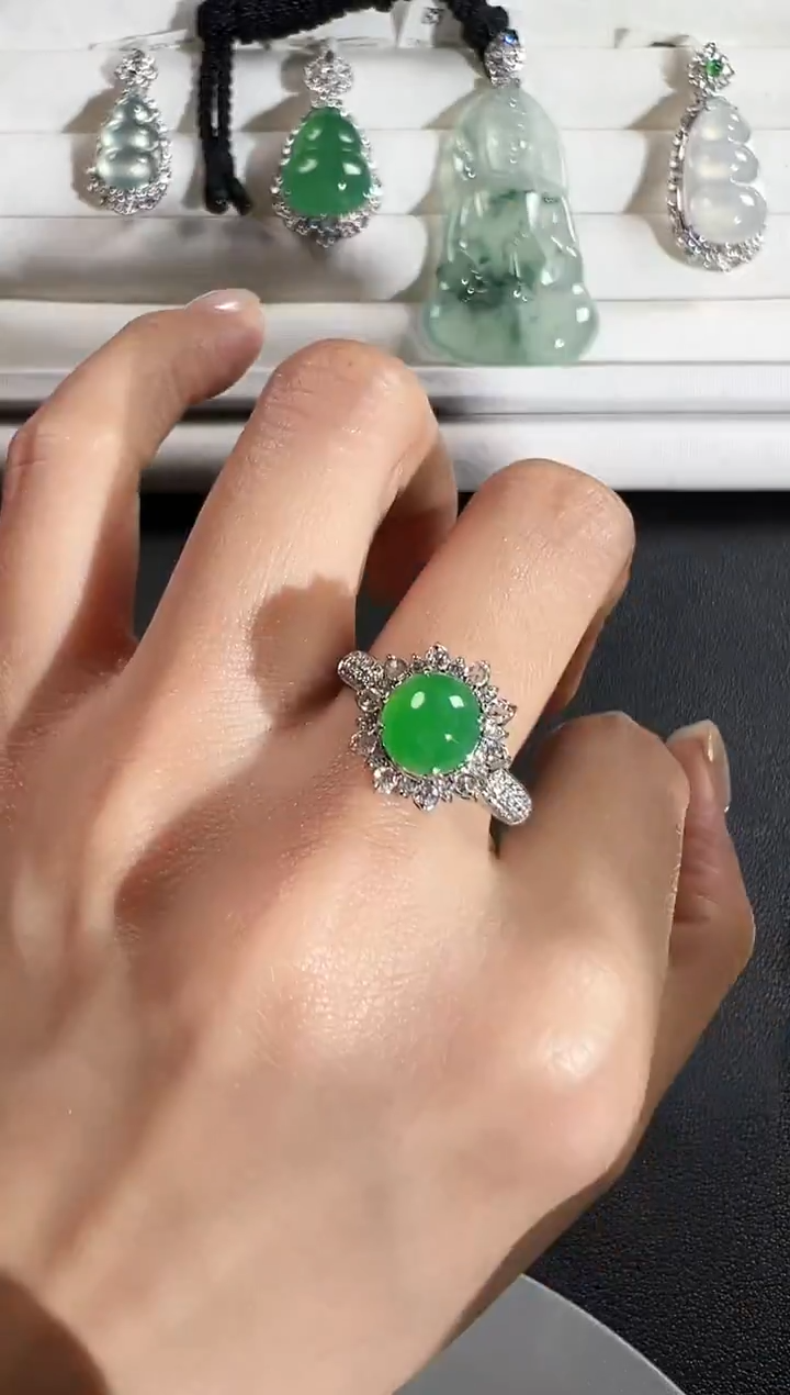 18K金镶嵌戒指翡翠抛****家KXHM1223-001