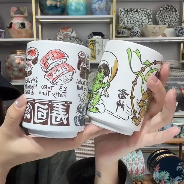 清货木【2支】日本进口美浓烧手握杯组合3