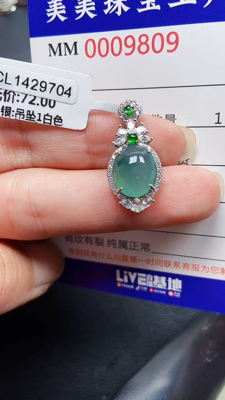 颈饰银S925镶嵌翡翠9809