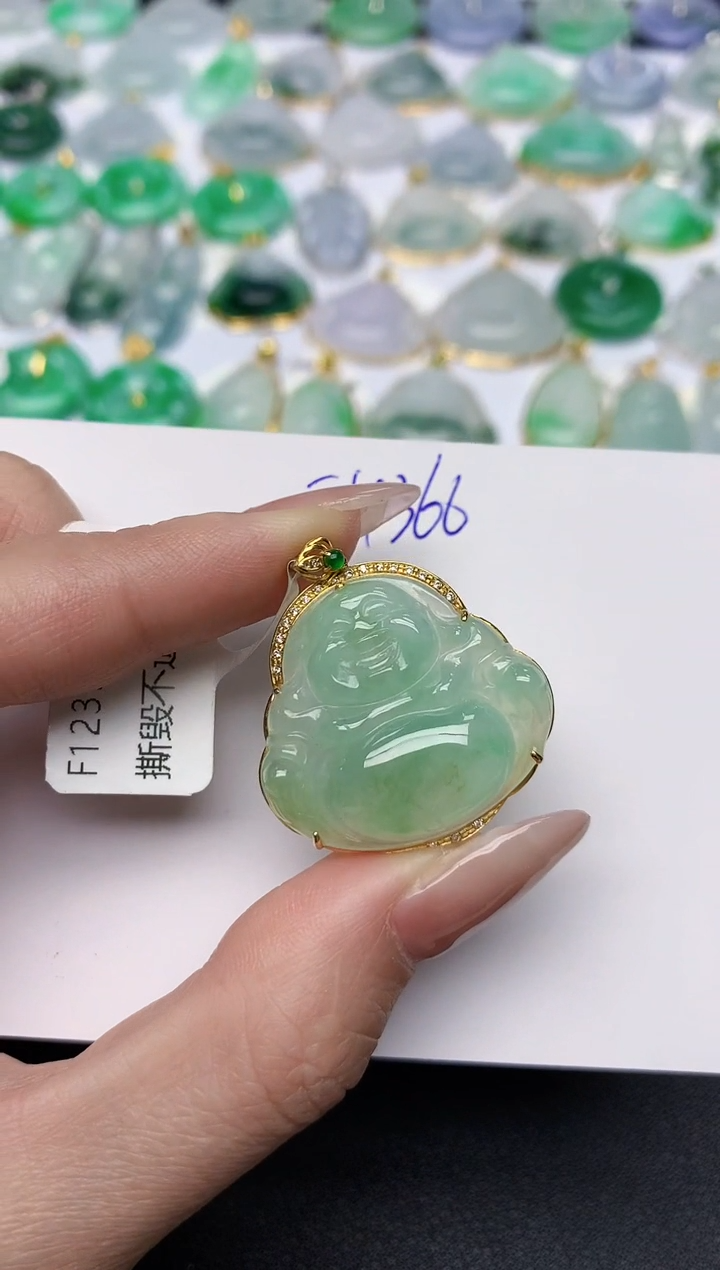 颈饰18K金镶嵌翡翠天然缅甸A货翡翠百元以上9元证书费自理