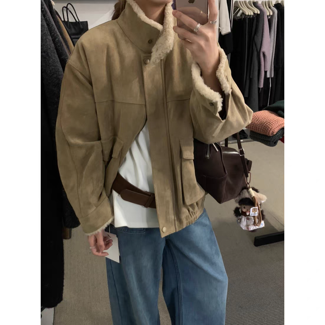 宽松型短外套朋克风韩式冬季加绒厚款立领保暖冬季女常规