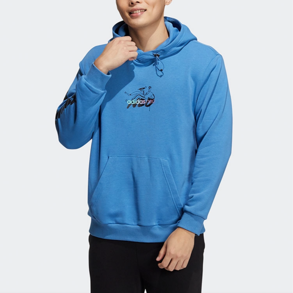 adidas neo  涂鸦Logo字母印花连帽卫衣  男女同款 蓝色HH8981