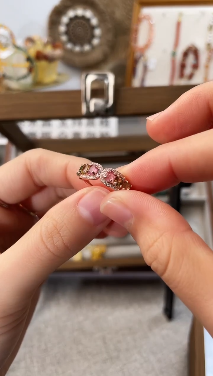 银S925镶嵌戒指水晶赑屃玫瑰金牌戒（多样性发一）