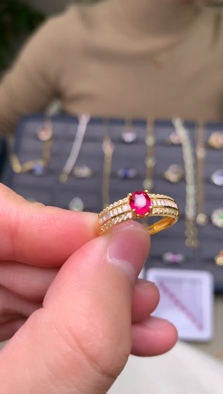 银S925镶嵌戒指红宝石戒指