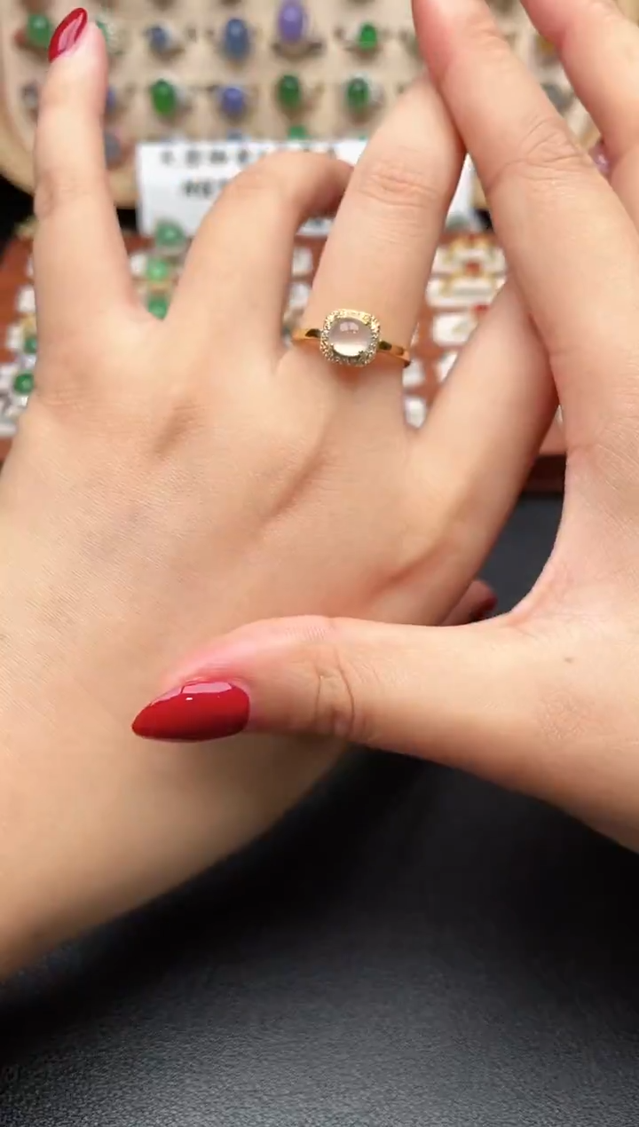 银S925镶嵌戒指翡翠一物一证一礼盒