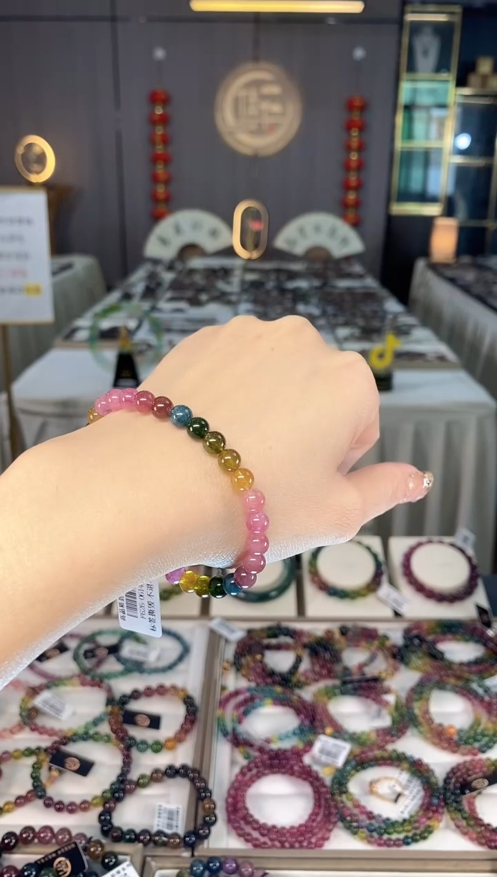 未镶嵌老矿碧玺色标单圈手串6mm+碧玺dan多样性发货一条