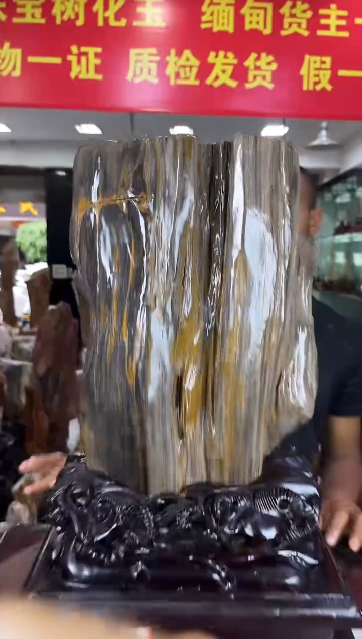 缅甸天然硅化木摆件