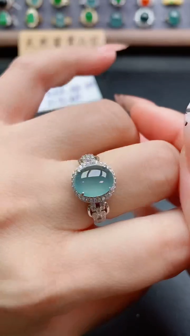 银S925镶嵌戒指翡翠1