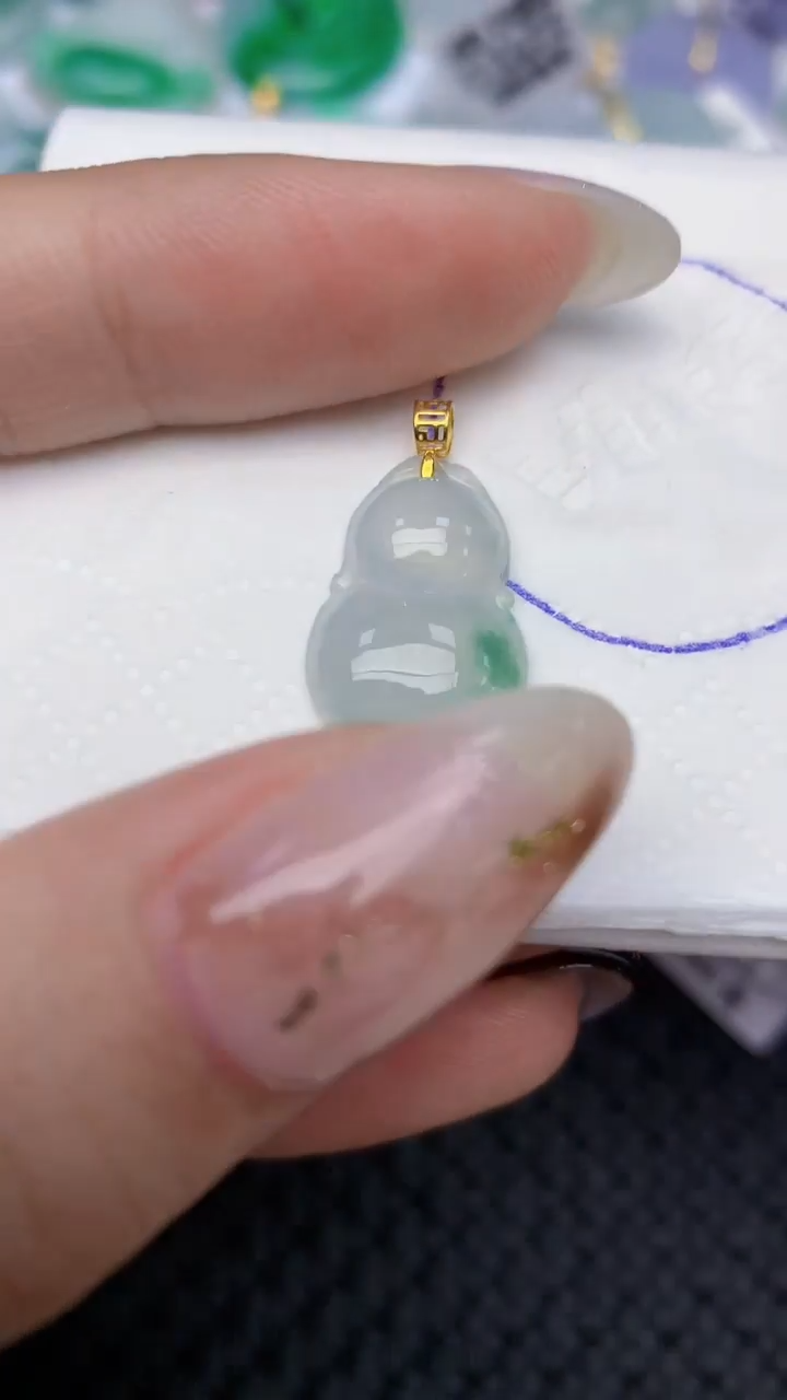 颈饰18K金镶嵌翡翠天然缅甸翡翠a货百元以上9元证书费自理