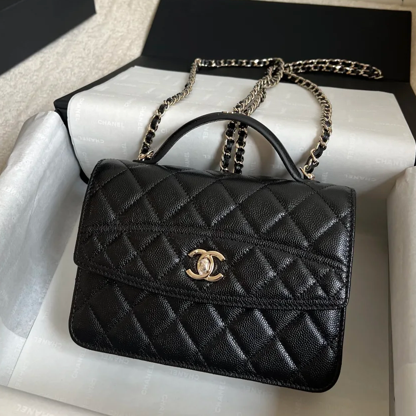 99新 Chanel/香奈儿 【66活动】25C 风琴双肩包 黑色 金扣 