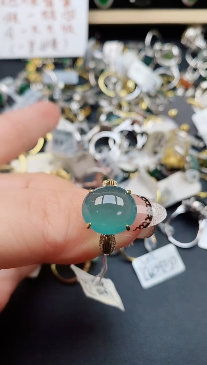 翡翠戒指银S925镶嵌50850